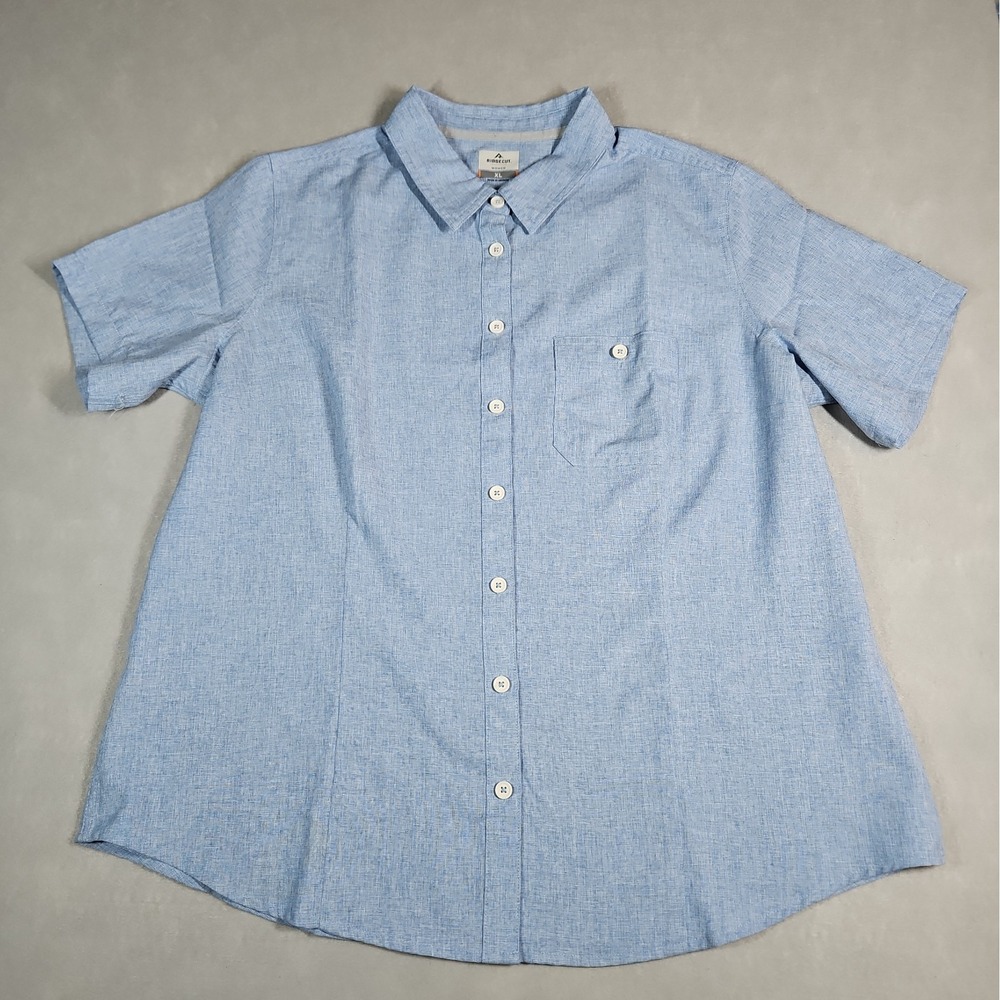 Ridgecut Toughwear Womens Blue Button Up Short Sleeve Shirt Size XL